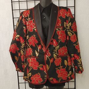 MEN'S INSOMNIA BLACK, RED, GOLD BLING BLING PRINT COAT.